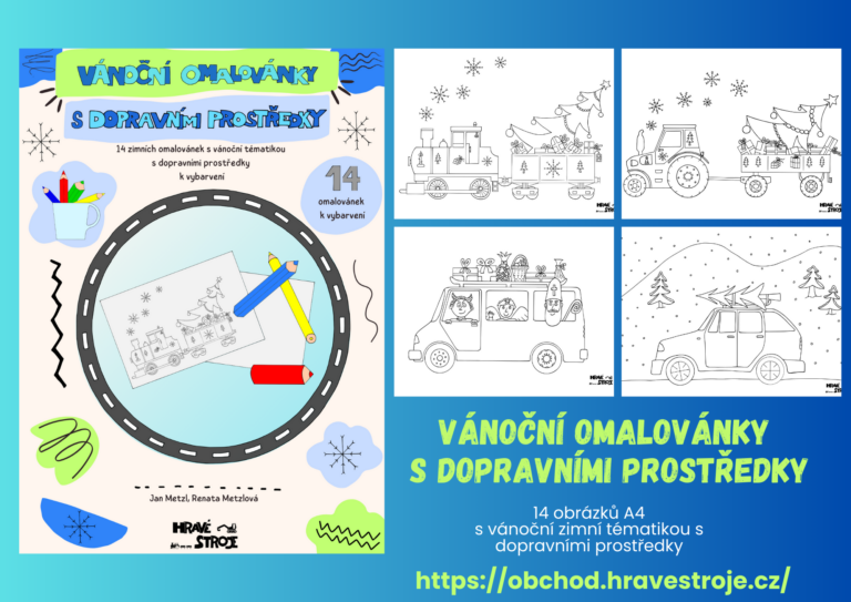 1 Vánoční omalovánky s dopravními prostředky zimní plakát